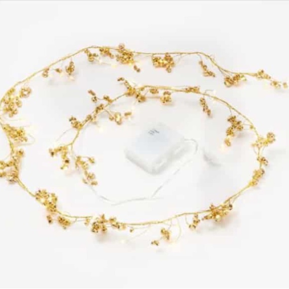 Scott Living Gold Jingle Bell Garland w/ LED Fairy Lights NEW